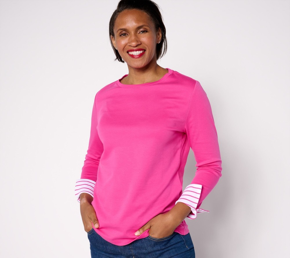 SUNNYLiFE Women's Top Plus Sz 4X Essentials Pima Cotton Long Sleeve Pink A668341