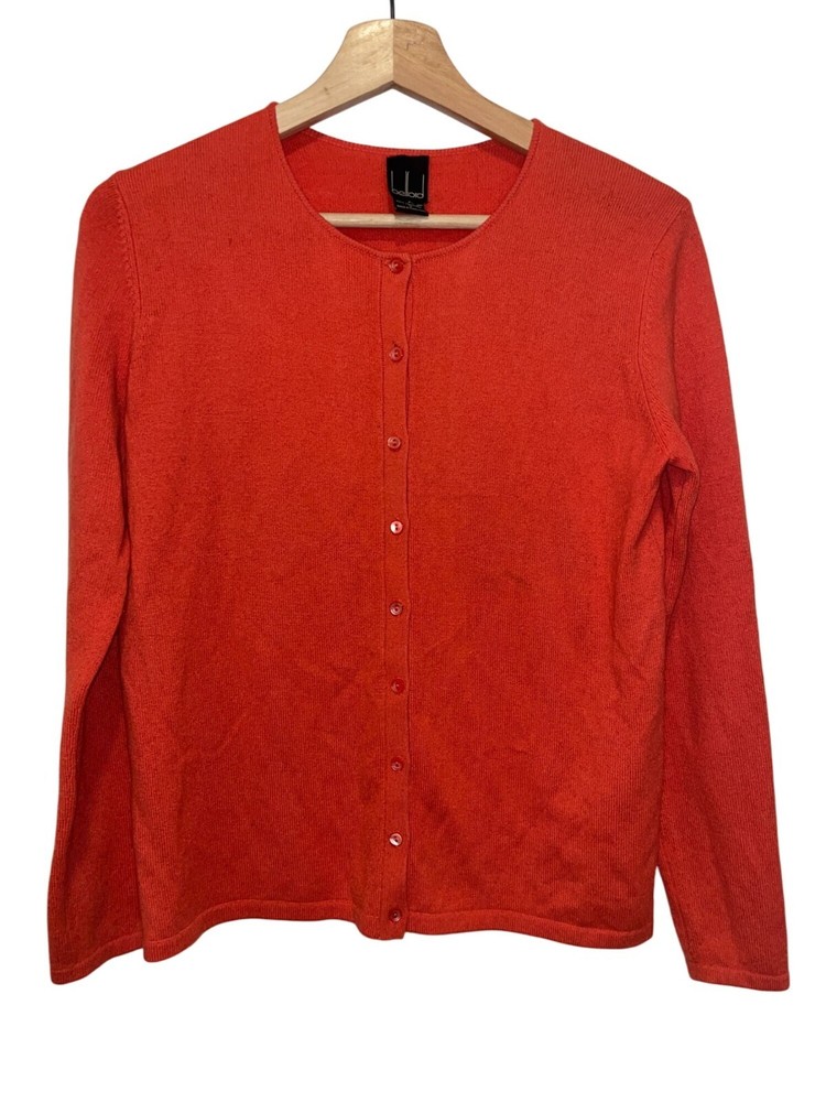 Beloid 100% Cashmere Red Womens Button Front Cardigan Sweater Long Sleeve Size S