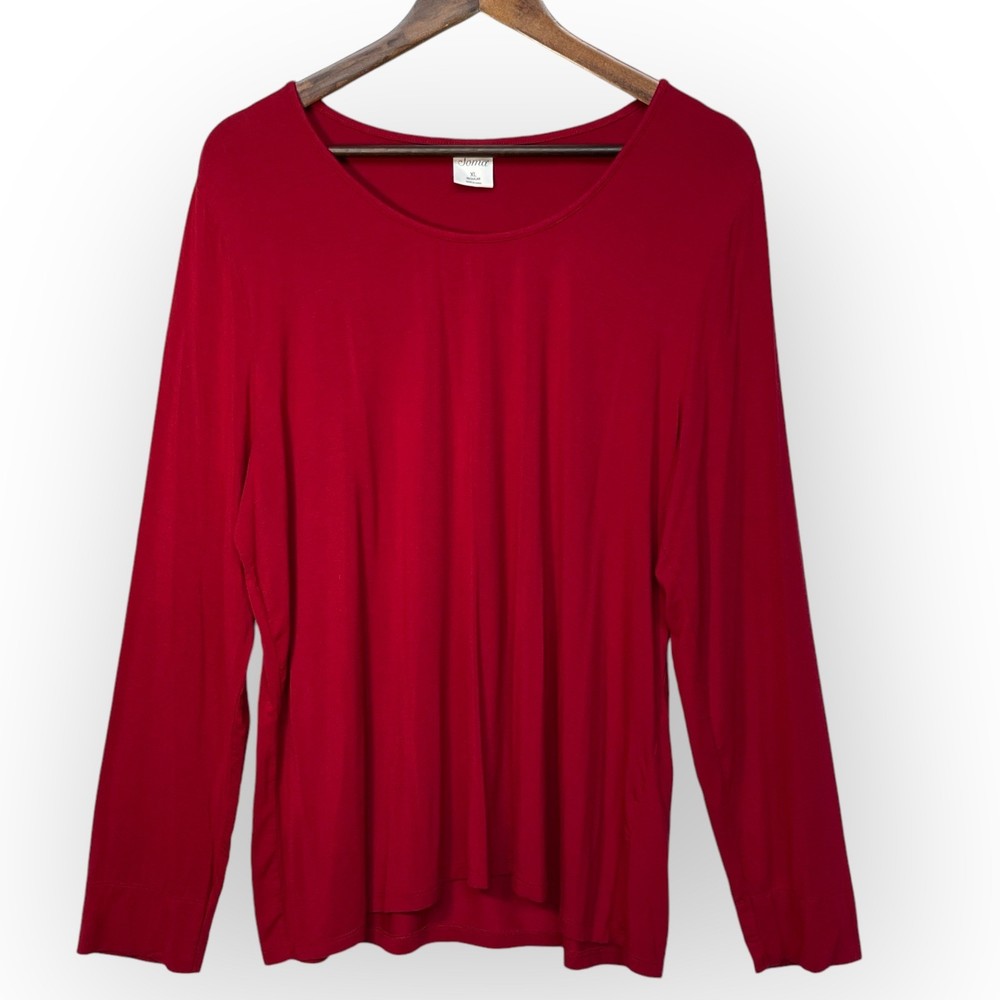 Soma Womens XL Red Long Sleeve Scoop Neck Rayon Spandex Stretch Basic Tee Top