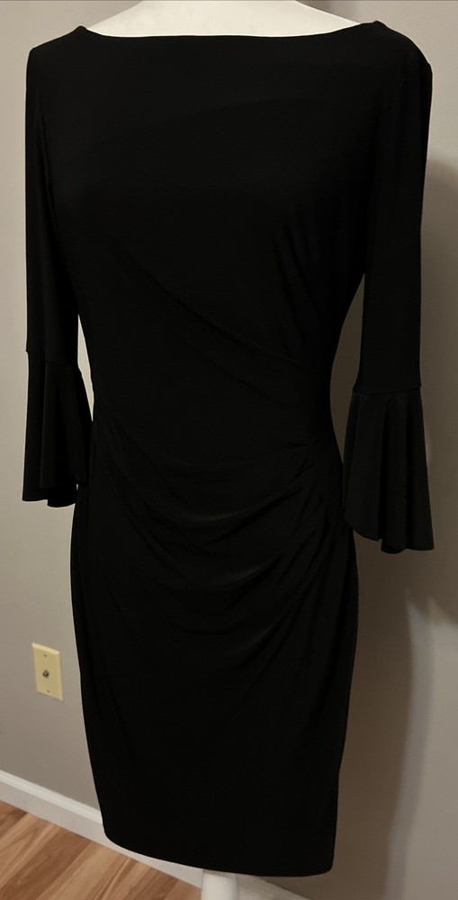 Lauren Ralph Lauren Black Cocktail Dress Evening Cruise Gala, Bell Sleeve Size 8