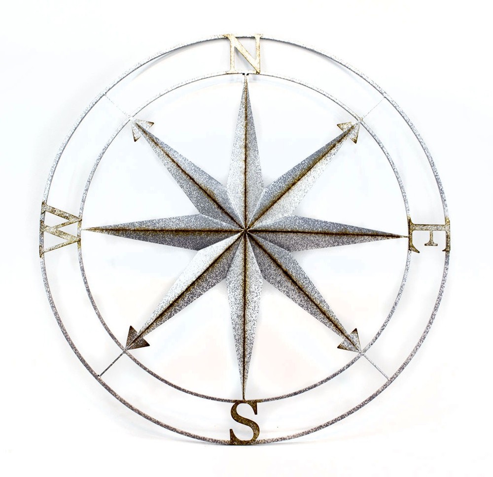 Scratch & Dent Distressed Galvanized Zinc Compass Rose Wall Decor 39 Inch