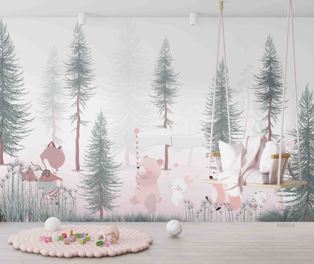 3D Forest Animal Cartoon Watercolor Wall Murals Wallpaper Murals Wall Sticker