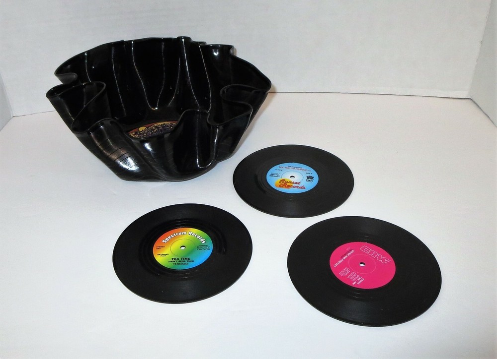 Vinyl Record Coaster Drink Holder & Decorative Vinyl Record Bowl