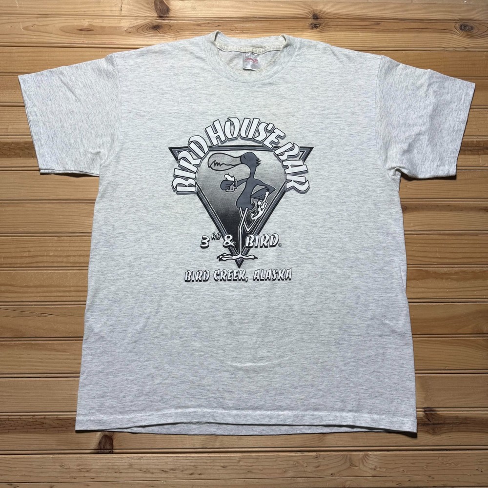 Vintage 90s Bird House Bar Bird Creek Alaska Cartoon Graphic T-Shirt USA - XL