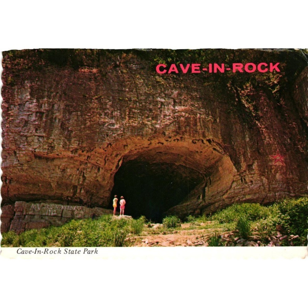 Vintage Cave-In-Rock State Park Illinois Postcard Outlaw Cave Ohio River V-34