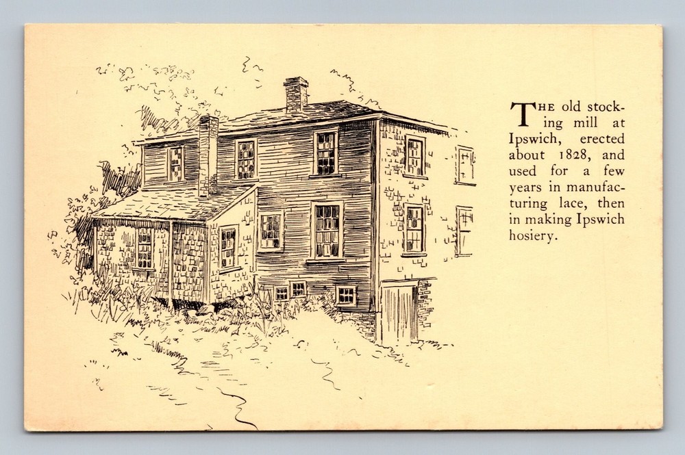 Vintage Ipswich Stocking Mill Postcard Circa 1828 Historic Building