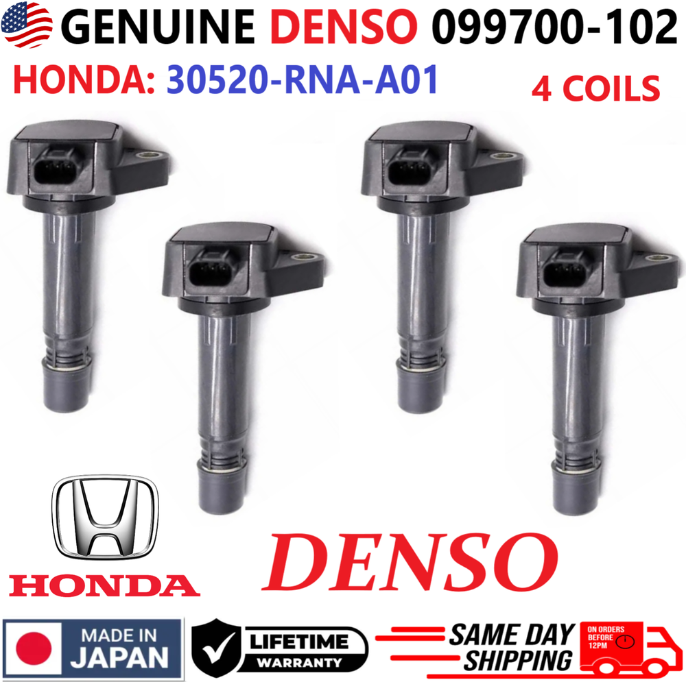 GENUINE DENSO x4 Ignition Coils For 2006-2011 Honda Civic 1.8L I4, 30520-RNA-A01