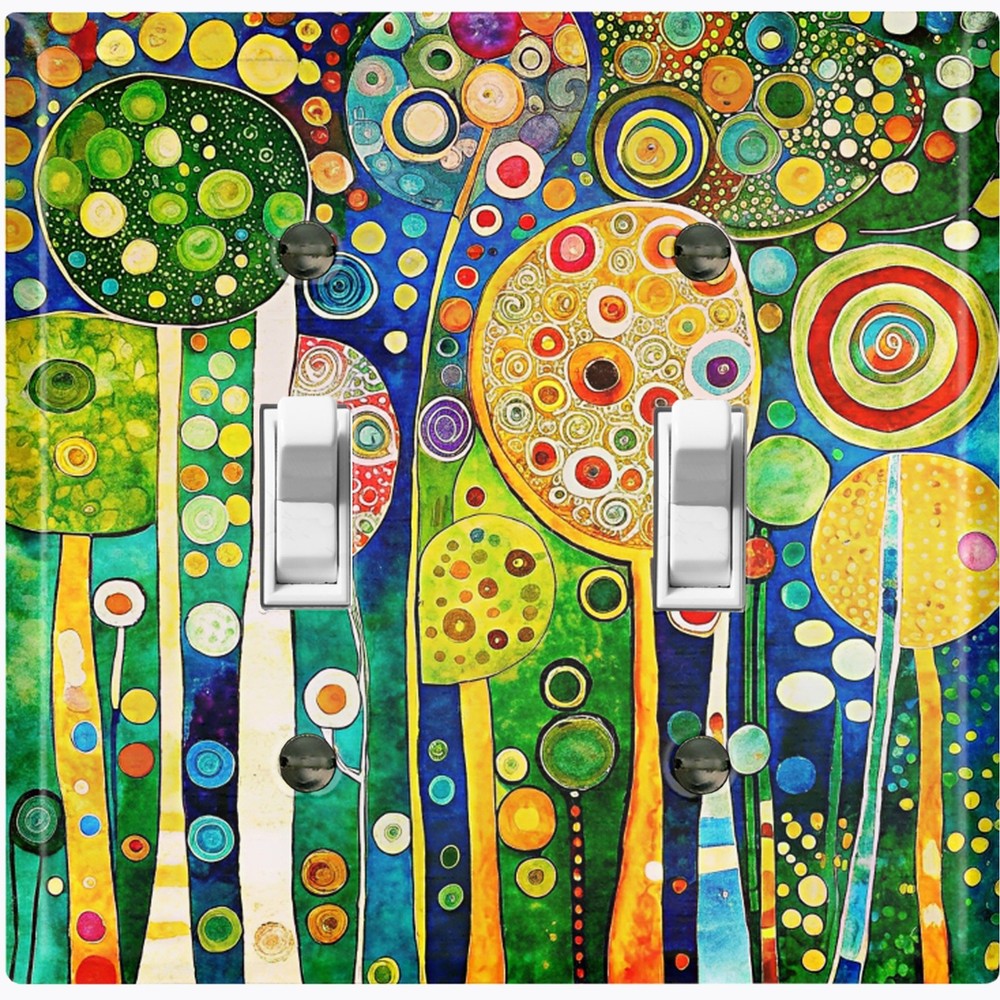 Metal Light Switch Outlet Cover Wall Plate Green Abstract Forest Tree Art FOS131-image
