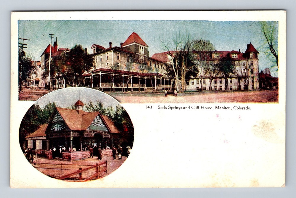 Manitou CO-Colorado, Soda Springs & Cliff House, Souvenir Vintage Postcard