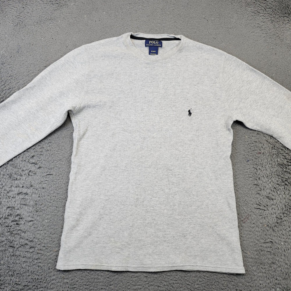 Polo Ralph Lauren Shirt Mens Medium Gray Waffle Thermal Crewneck Long Sleeve
