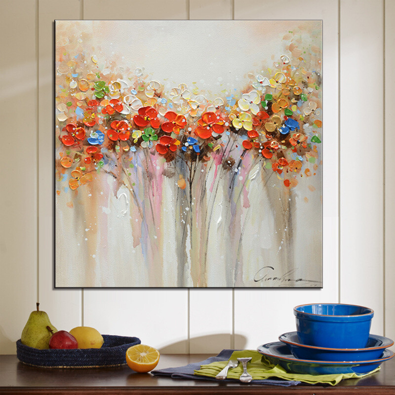 Red Hand painted Thick Texture Oil Painting Decorative Painting and Wall