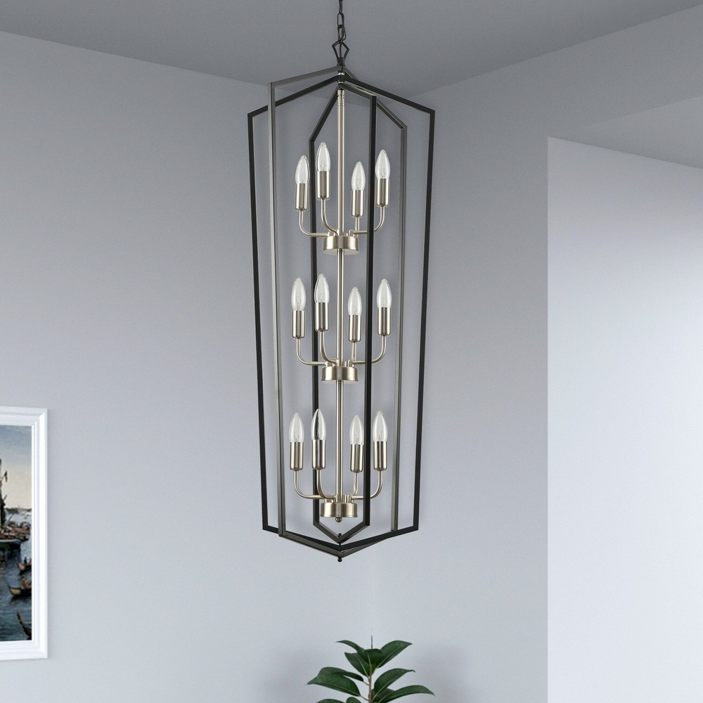 12-Light Black Geometric Chandelier Kitchen Island Pendant Lamp