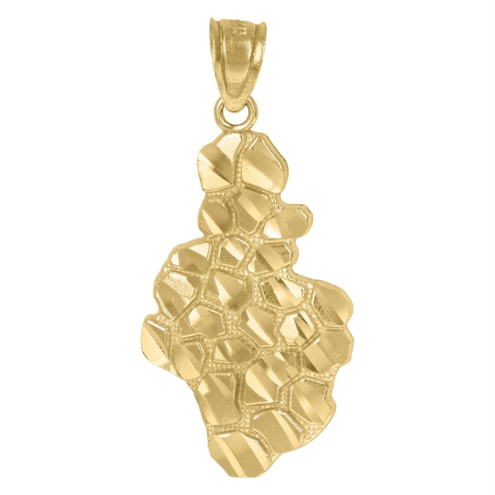 10K Yellow Gold Nugget Textured Charm Mens Pendant 1.6gm L-32.2 mm, W-14.8 mm