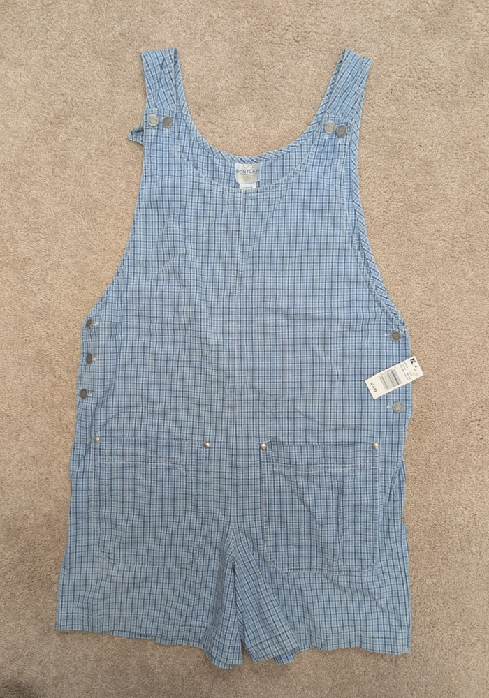 Vintage Overall Shorts Blue And White Gingham Size Small