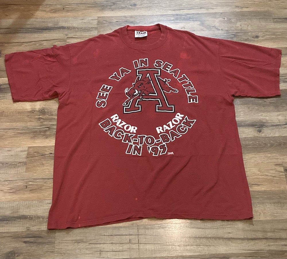 RARE Vintage 1995 Arkansas Razorbacks “See Ya In Seattle” T-Shirt Size XXL