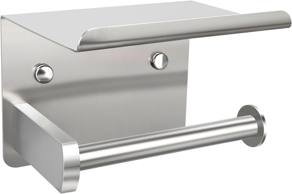 Toilet Paper Holder with Shelf and Towel Ring Set, Matte Bla Stainl