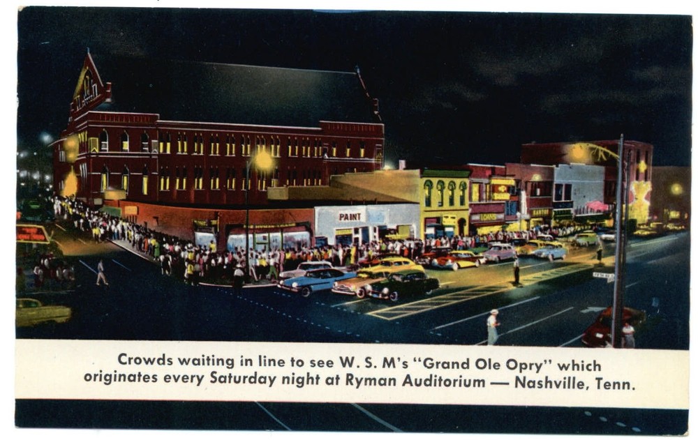 Nashville Tennessee Grand Ole Opry night Ryman Auditorium WJM Radio postcard