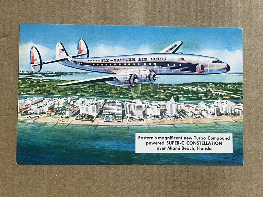 Postcard Miami Beach FL Florida Super C Constellation Eastern Air Lines Plane