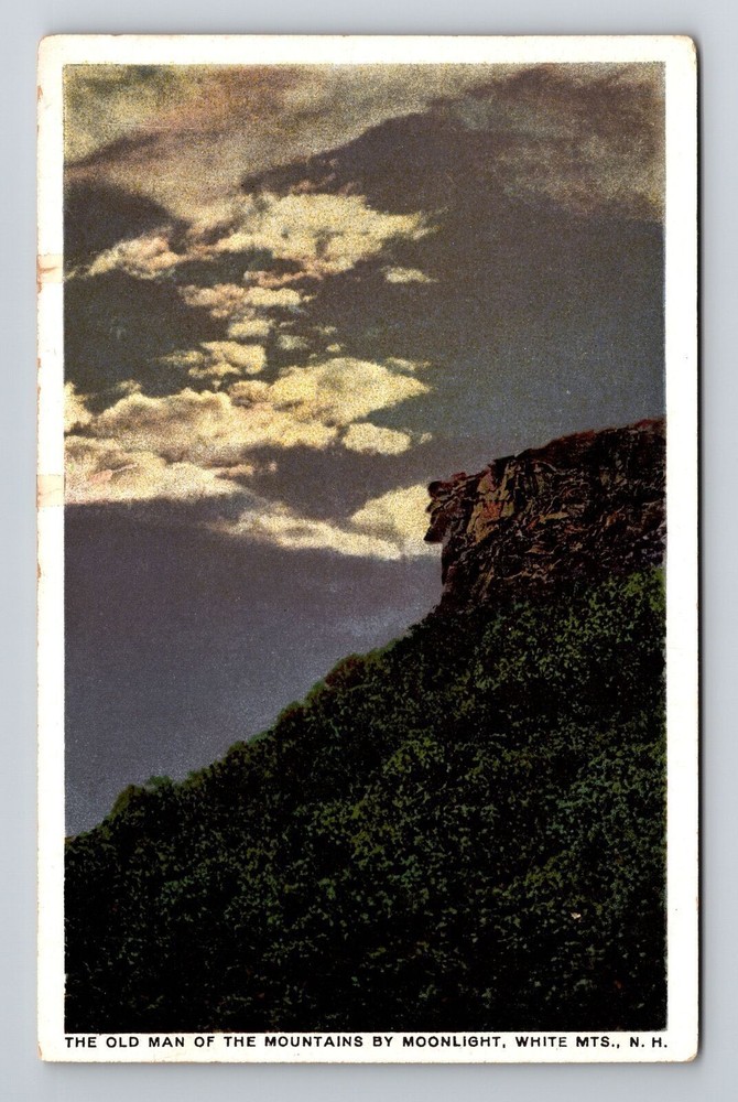 White Mts. NH-New Hampshire The Old Man the Mountains Night Vintage Postcard