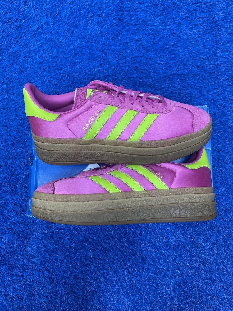 Size 9w - Adidas Gazelle Bold Lucid Fuchsia Solar Slime Satin - BRAND NEW