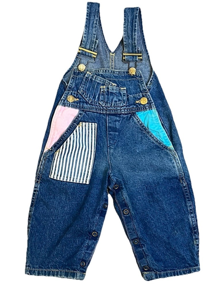 Carter’s Colorblock Blue Denim Jean Overalls USA Vintage 90’s Size 12 Months