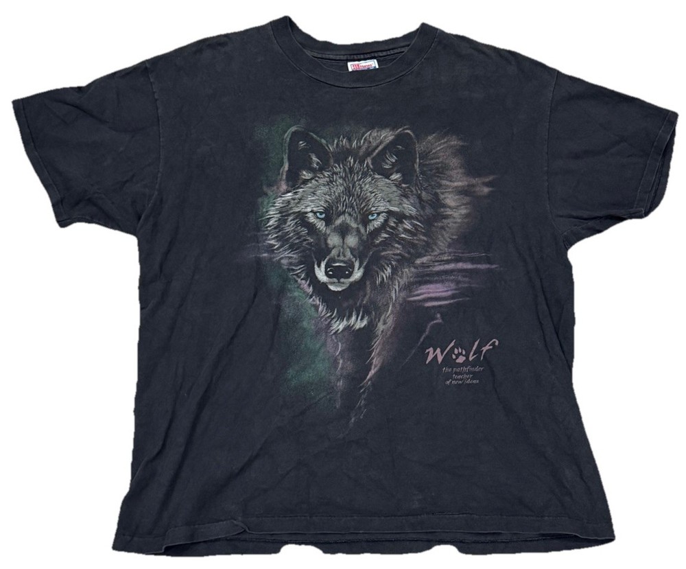 Vintage 90s Hanes Beefy Wolf Nature Single Stitch Tee Men’s Size XL Heavyweight