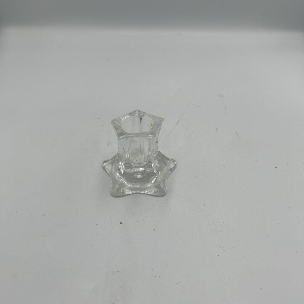 Vintage Clear Glass Star Candlestick Holder Mini Taper Candle Stand Decor