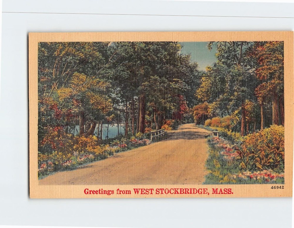 Postcard Country Road Nature Scene Greetings from West Stockbridge Massachusetts
