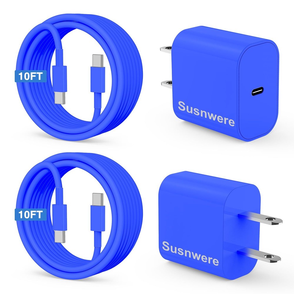 iPhone 15 Charger 10 Ft with 20w USB C Charger Block2-Pack 20W Fast Wall Char...