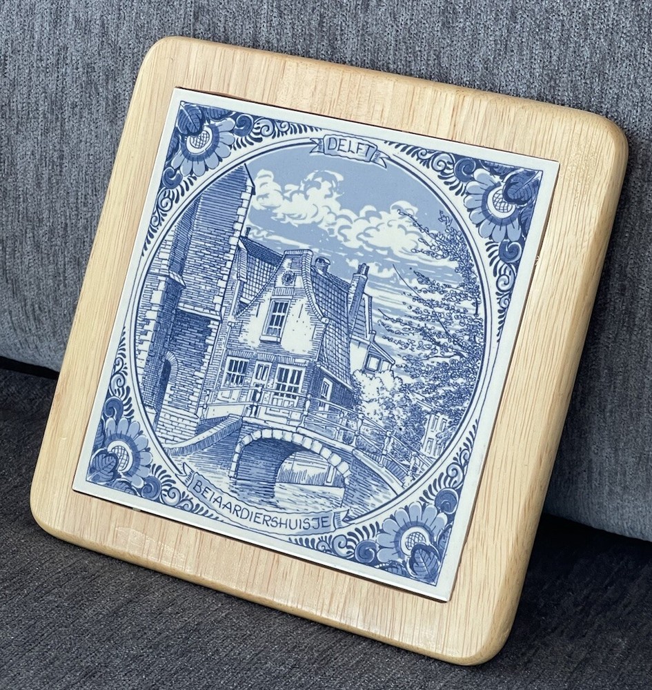 Delft Holland Tile Wood Trivet Beiaardiershuisje Plateelbakkerly Schoonhoven