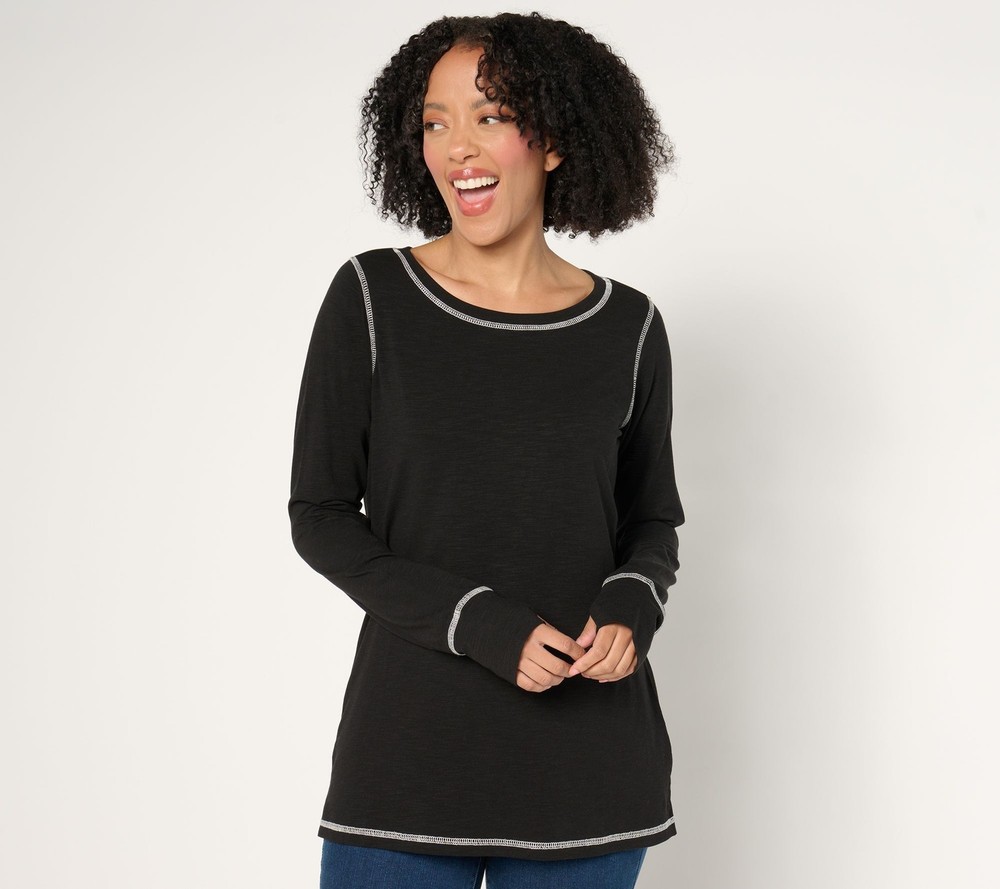 Belle by Kim Gravel Women's Top Sz XL Slub Knit Bateau Neck Long Black A673921