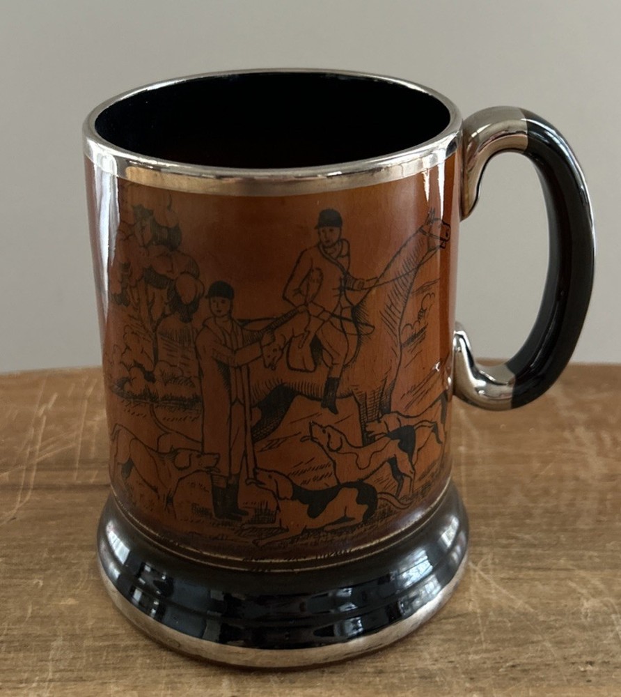 Vintage Arthur Wood Tankard Ye Olde Coaching & Hunting Days Horses Dogs England