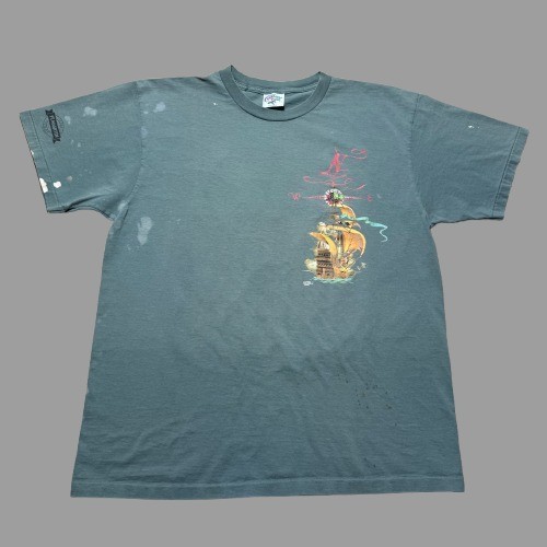 Vintage 90s Caribbean Pirate Ship Sailing Map St Maarten Graphic T-Shirt - XL