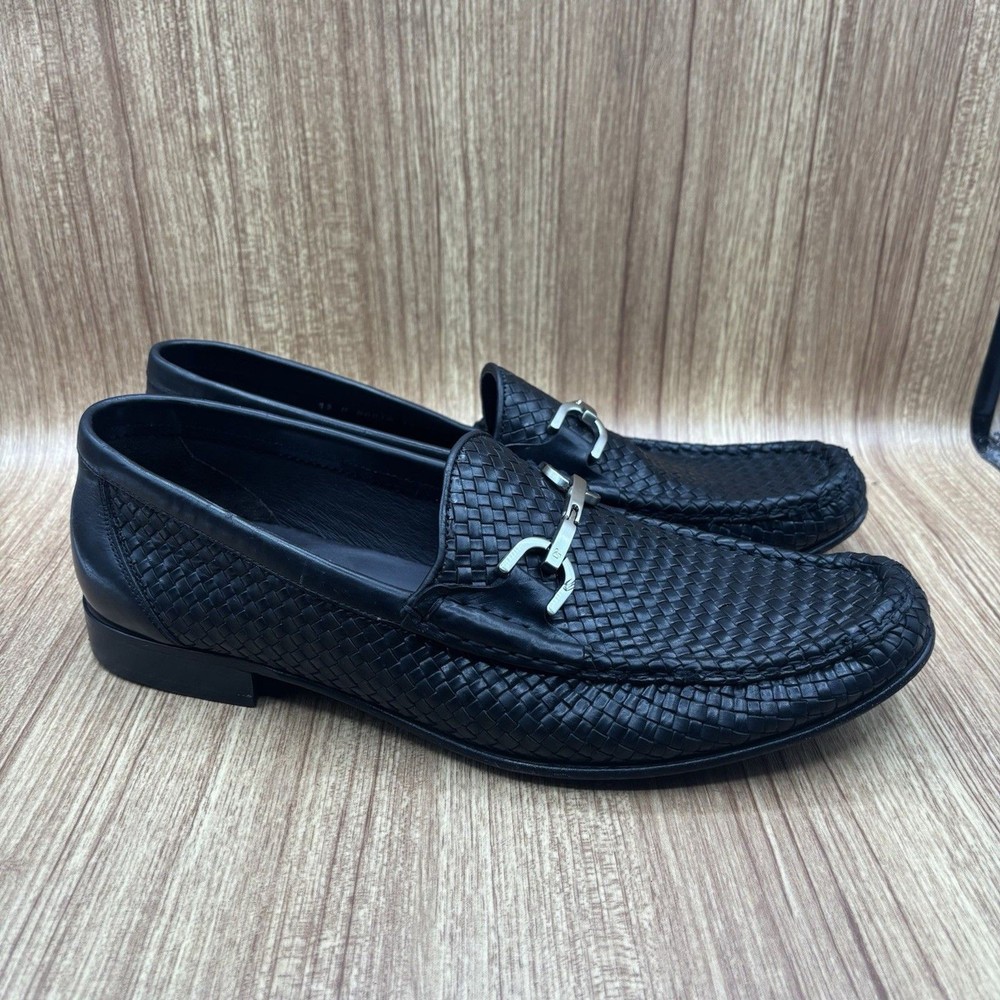 Donald J. Pliner Dannie Woven Black Leather Horsebit Loafer Mens size 13 M