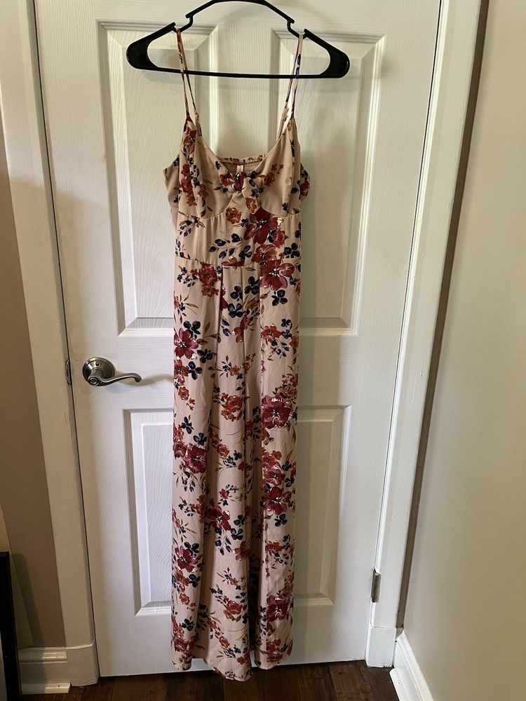 Xhilaration Floral Jumpsuit Wide Leg Flowy Tie Front Bustier Women’s Size M