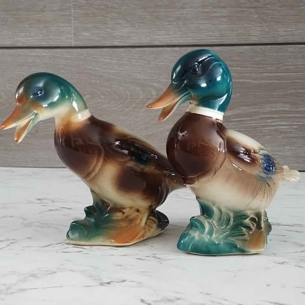 Royal Copley Windsor Mallard Duck Ceramic Figurines Set of 2 Vintage