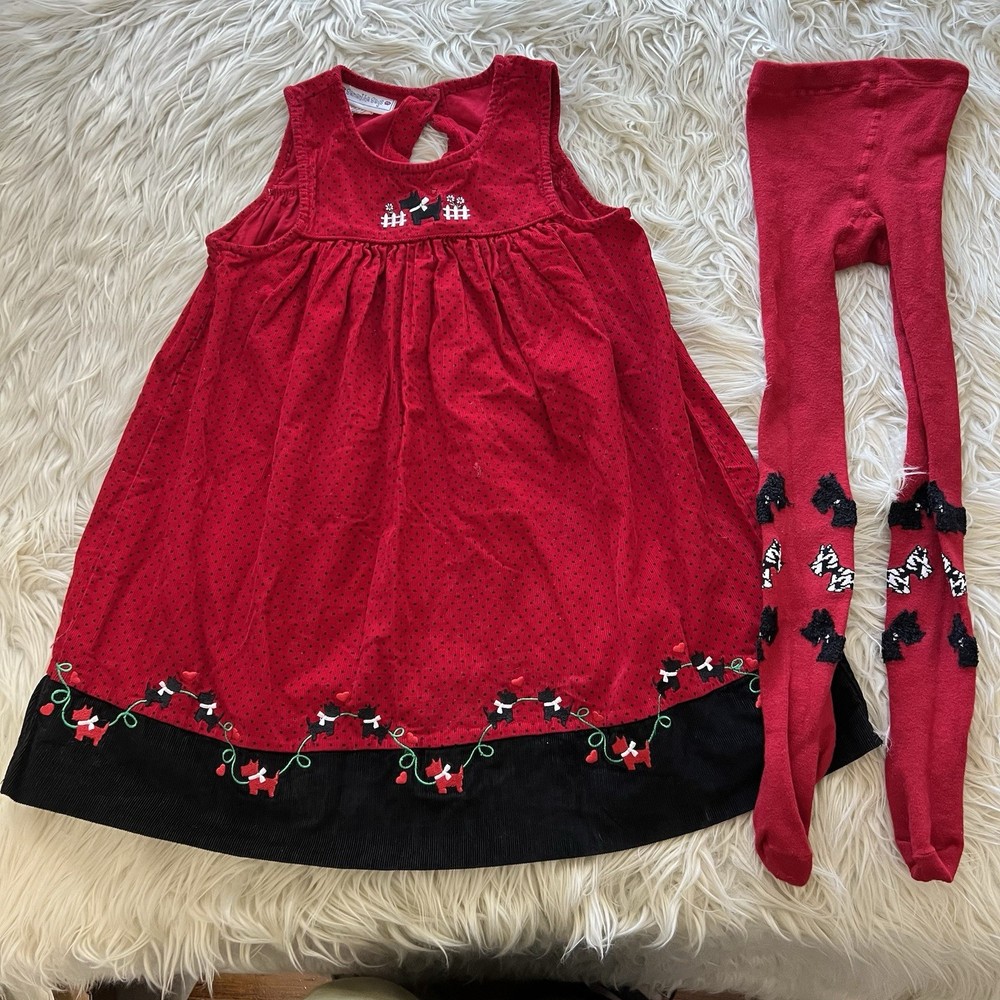 Vintage Y2K Samantha Says Red Polka Dot Corduroy Dress Scotty Dog Girls 6X