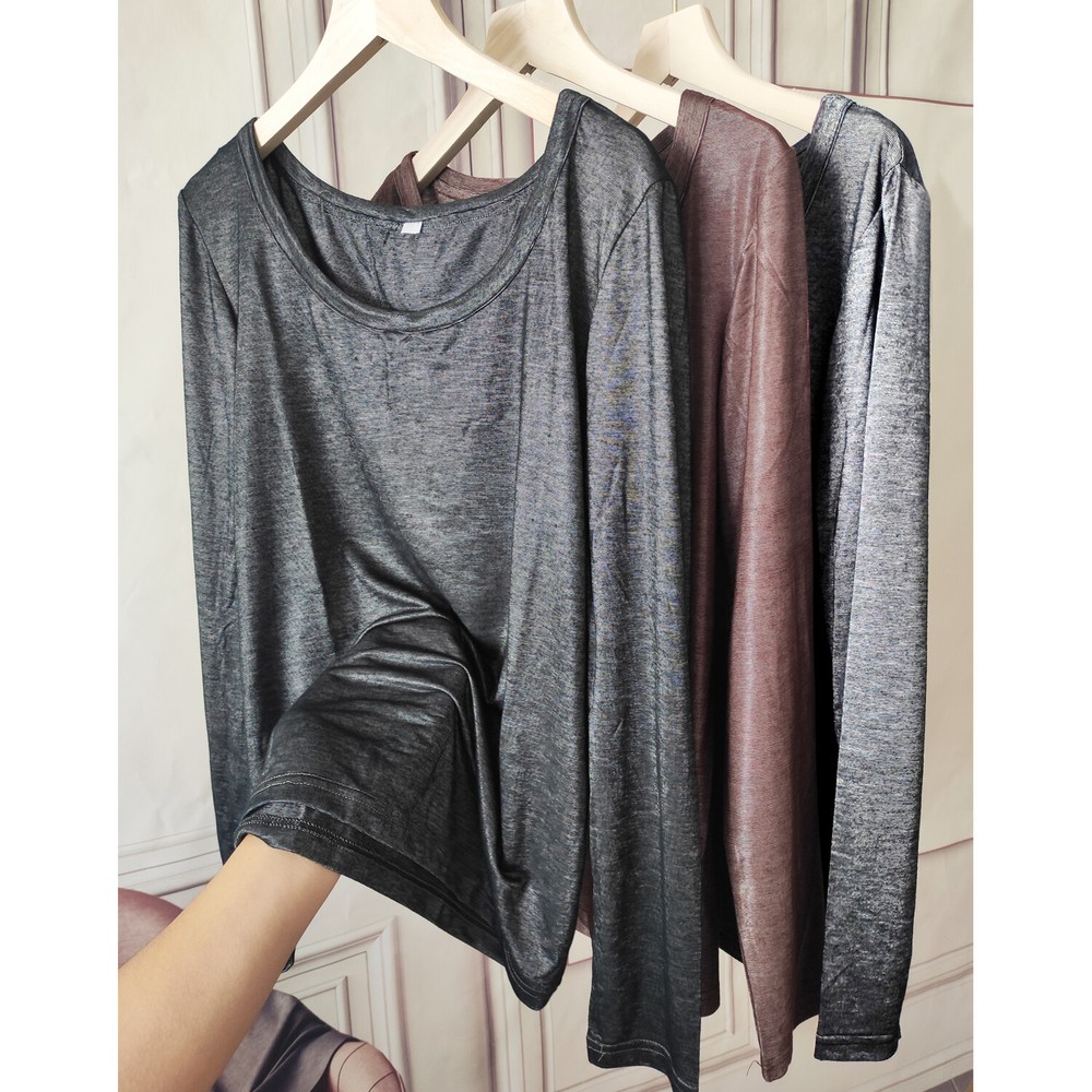 Women's Casual Long Sleeve Round Neck Loose Fit Solid Blouse Top