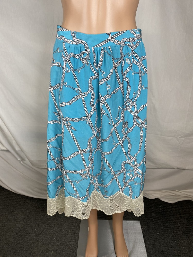 Zadig & Voltaire Womens Joslin Silk Chain Print Skirt Size L/IT 42 Teal
