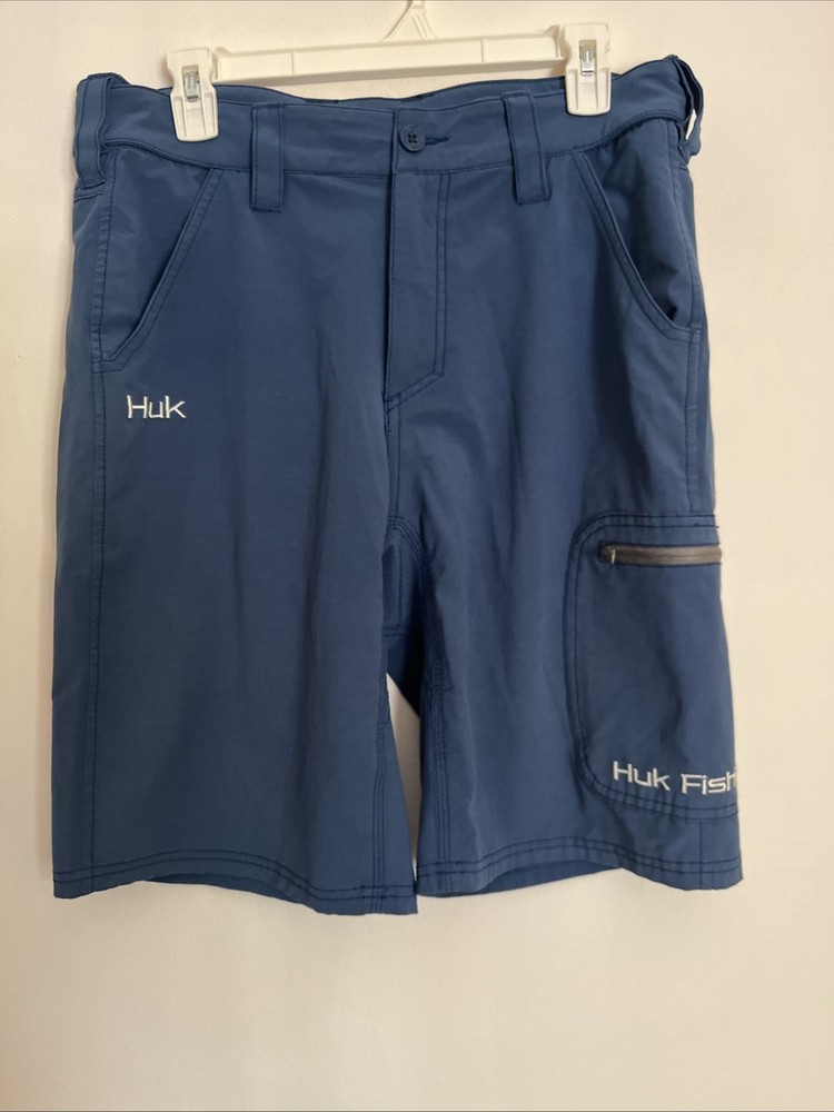 Huk Men’s M Shorts Blue Fishing Zip Pocket