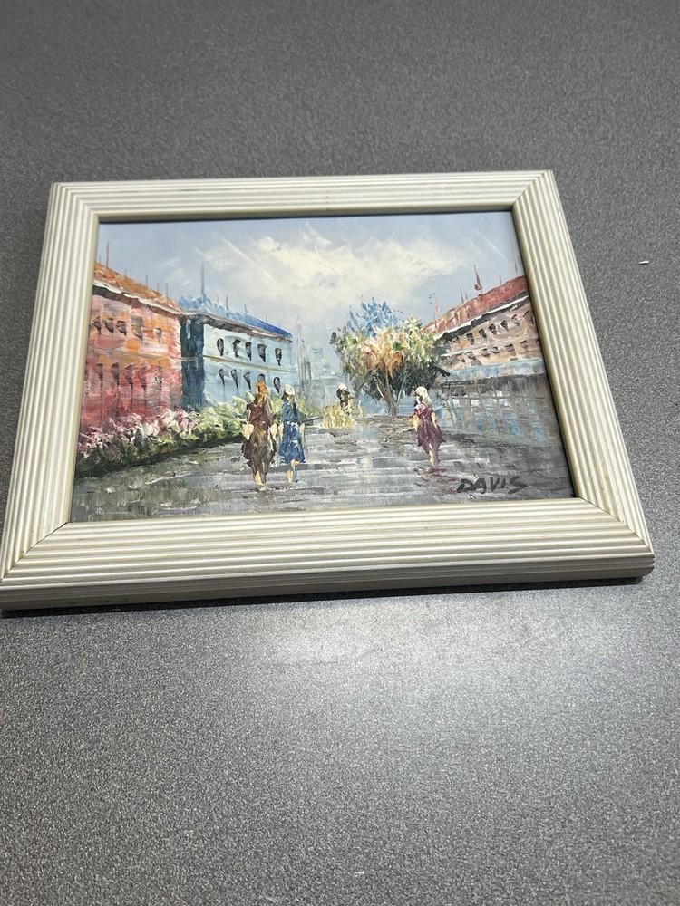 Davis Paris Street Scene Original Oil On Board Painting H 10” W 12”