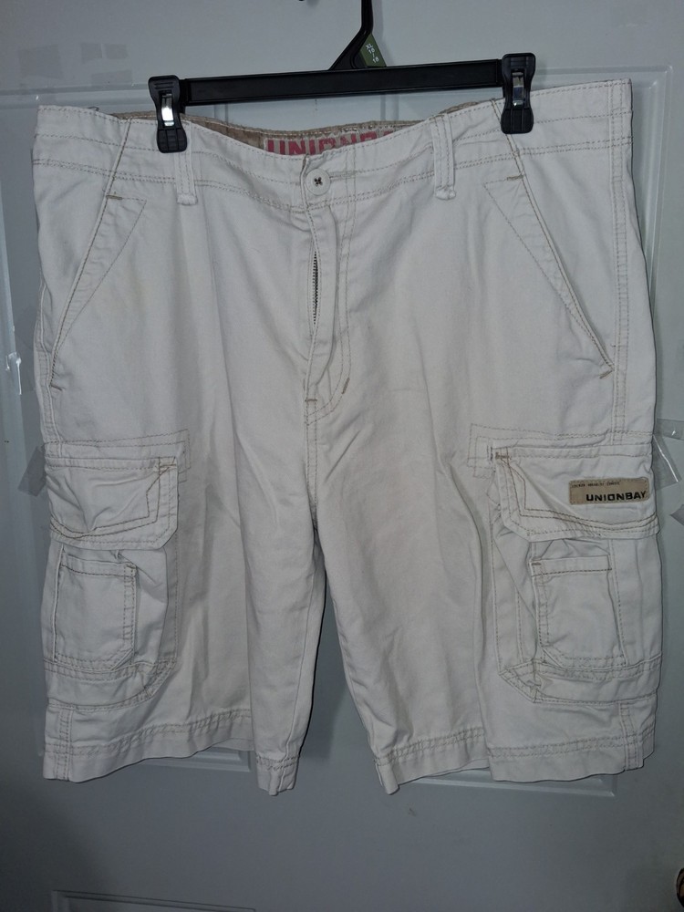 Unionbay Cargo Shorts Mens 36 Beige Khaki Utility Pockets Casual Y2K