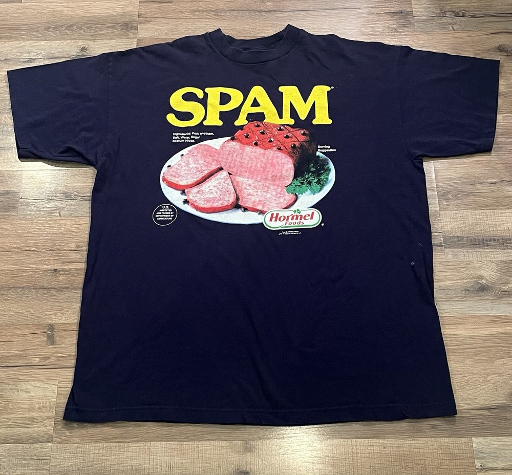Vintage 90s SPAM T-shirt Size XL Stanley Desantis Rare Promo Funny Made In USA