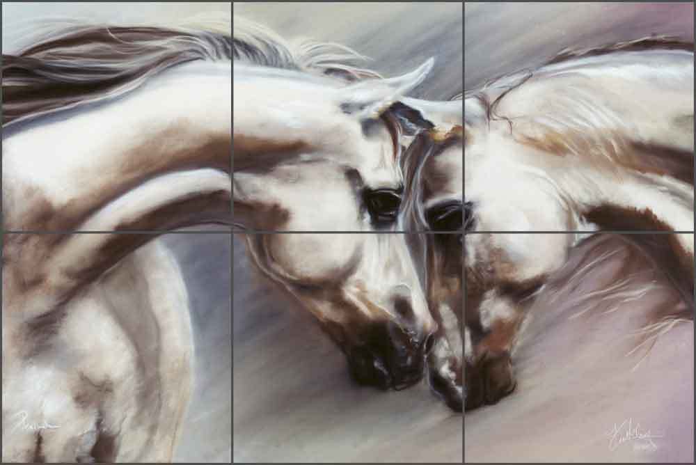 Ceramic Tile Mural Kitchen Backsplash McElroy Horses Equine Art KMA026