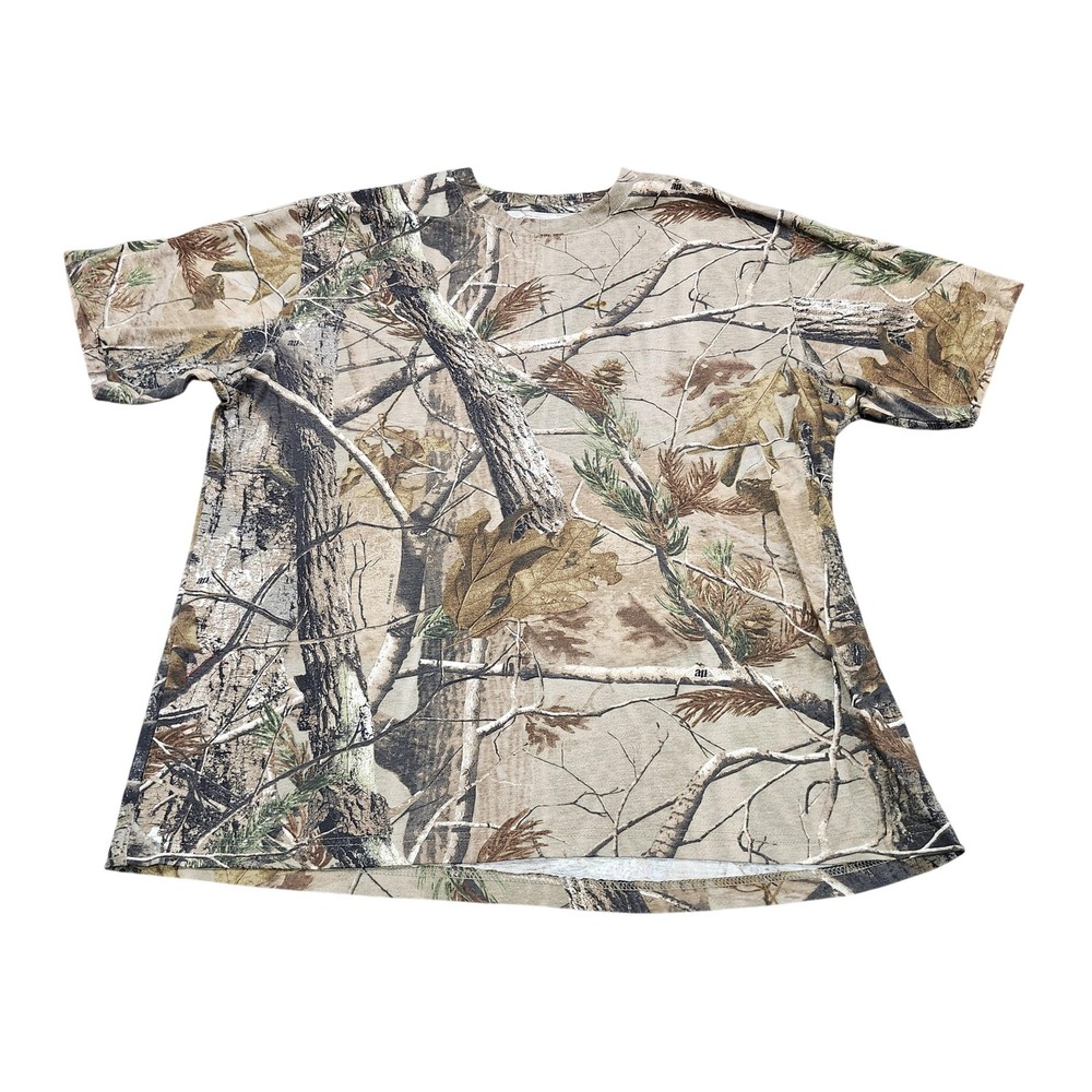 Shirt Mens 2XL Beige Camouflage Hunting Outdoor Graphic Tee Crew Neck Top