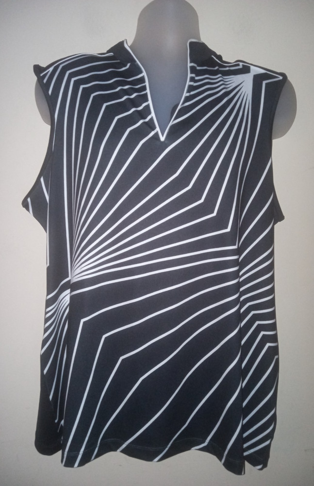 Nancy Lopez Women's Golf Shirt 1X Plus Sleeveless Lifestyle Casual Black White