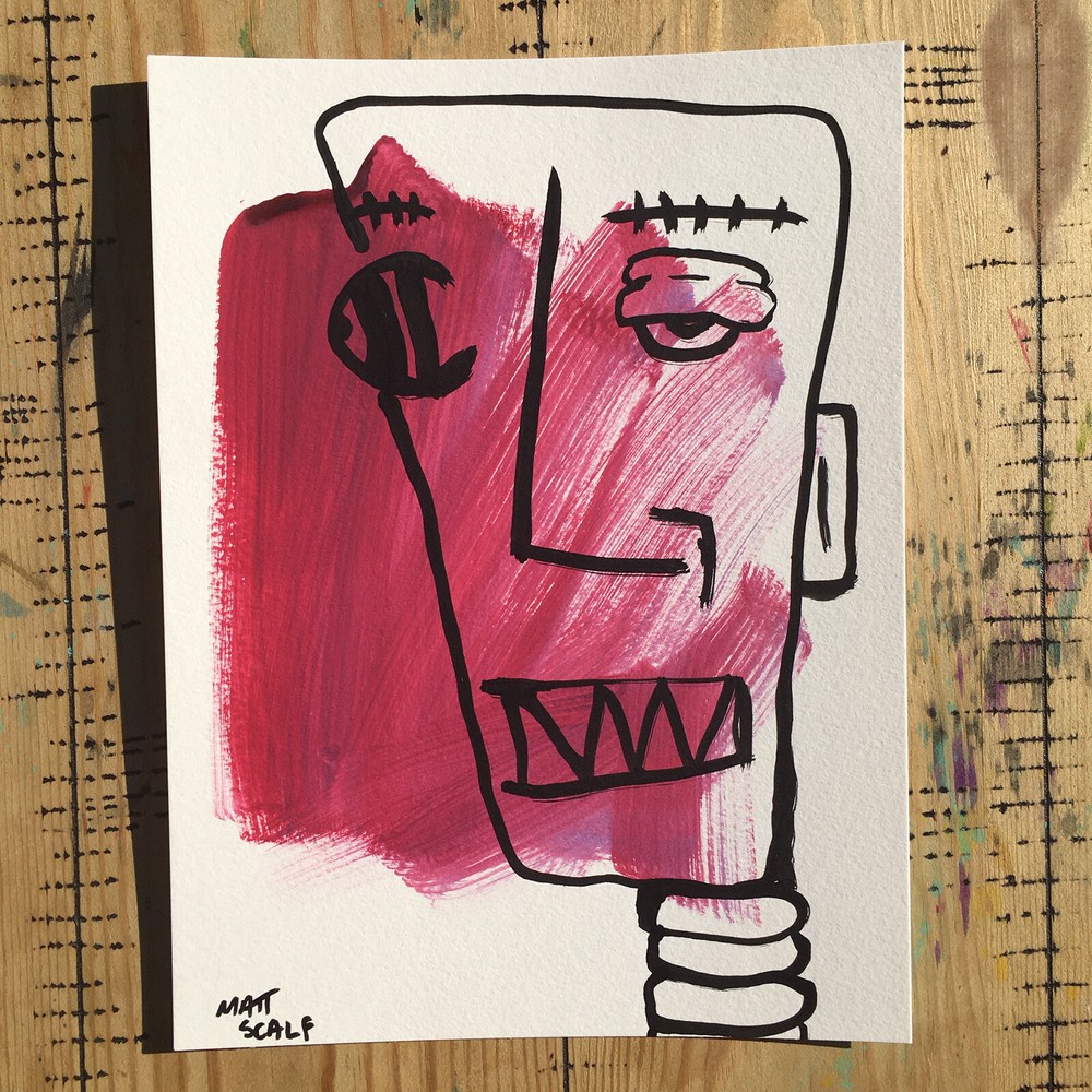 Matt Scalf Face Abstract Street Pop Art Graffiti ORIGINAL PAINTING 9x12 Robot