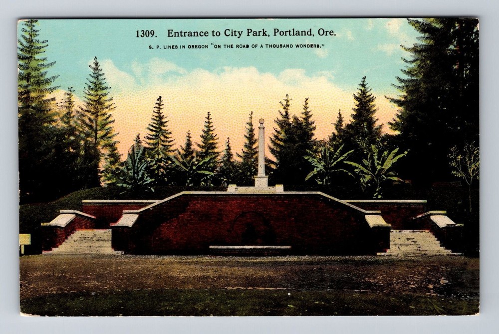 Portland OR-Oregon, Entrance To City Park, Antique, Vintage Postcard