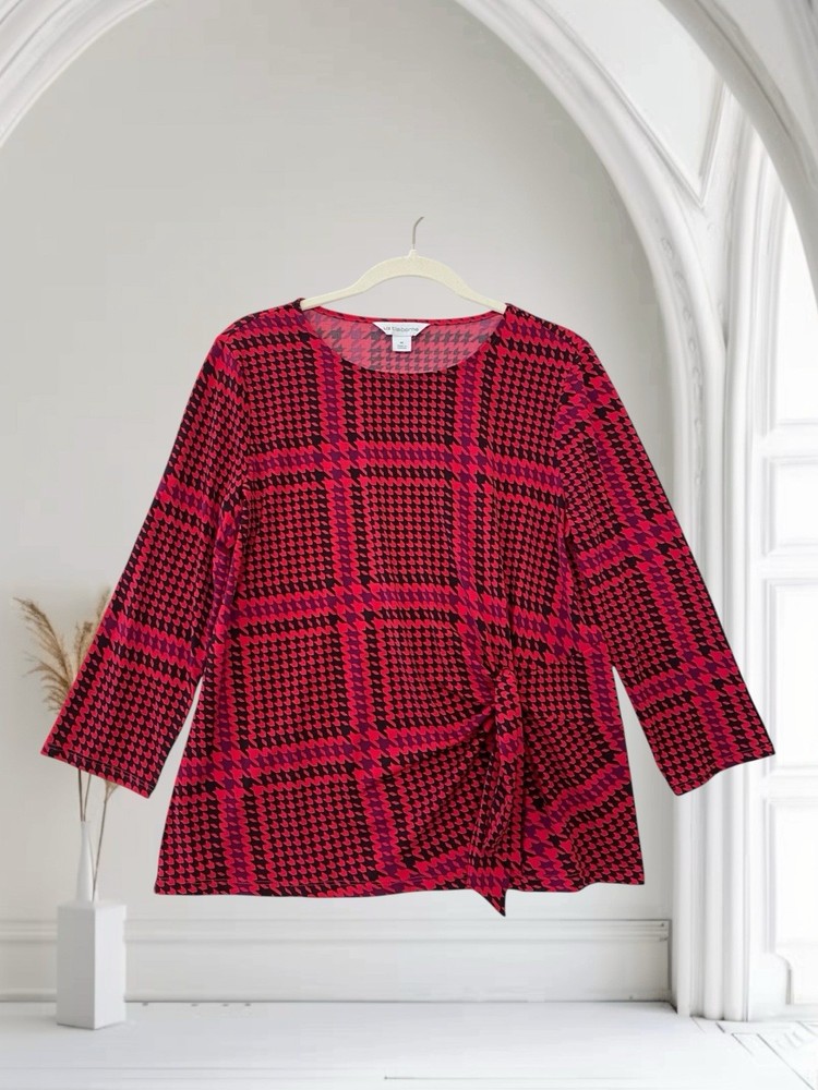 Liz Claiborne Womens Pink Houndstooth Knot Front Top Size Medium Summer Chic