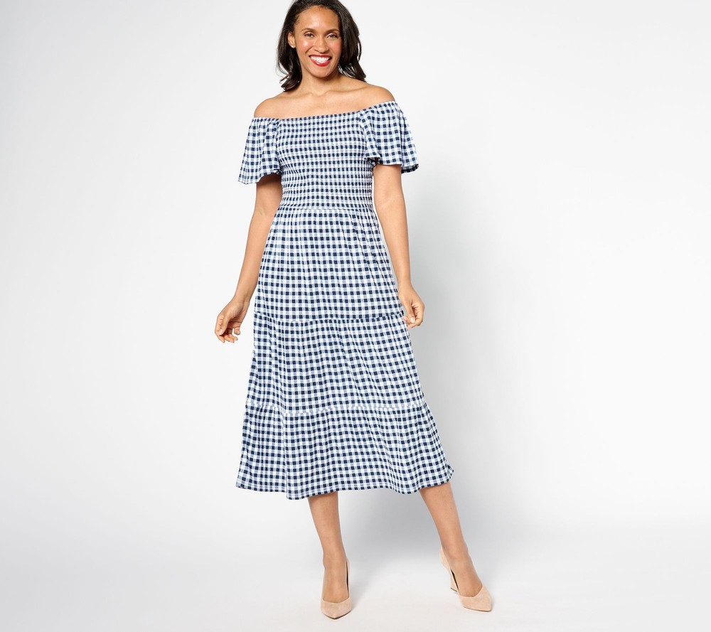 Denim & Co. Women's Dress Sz L Heritage Regular Printed Knit Gauze Black A633719